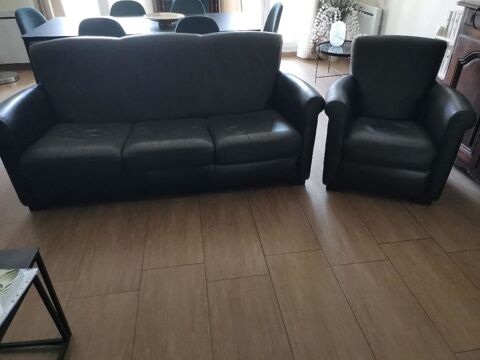 Canapé cuir 3 places et fauteuil assorti Deuil-la-Barre (95)