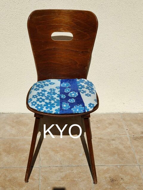 Chaise, bois massif, tissu bleu blanc - Bon �tat 5 Foncine-le-Haut (39)