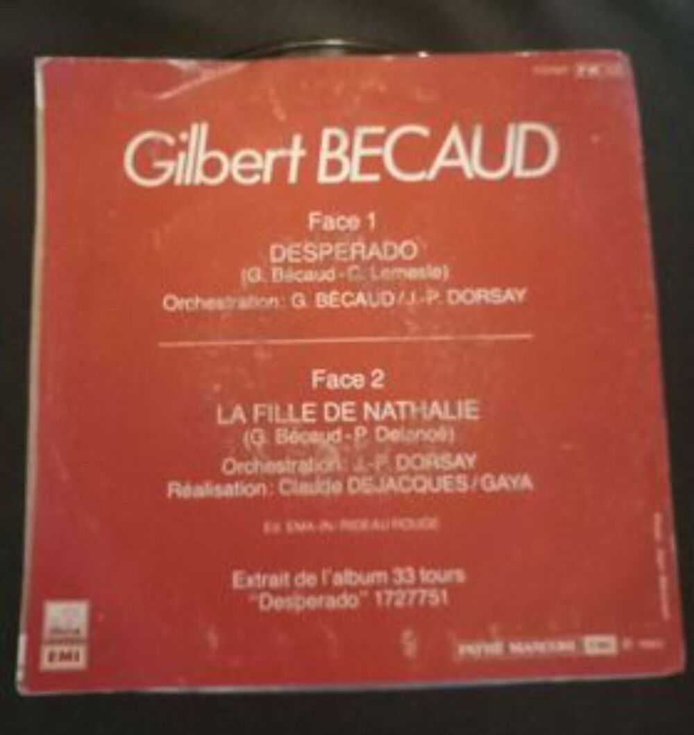 45 tours Gilbert B&eacute;caud desperado CD et vinyles