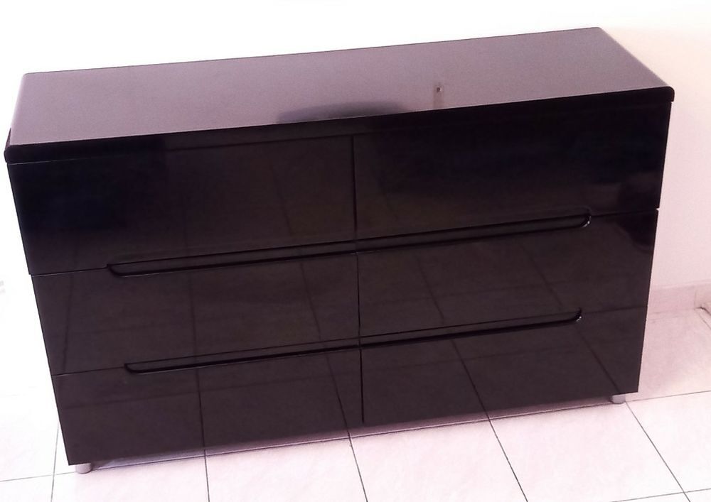 Meuble buffet 6 tiroirs noir vernis Meubles