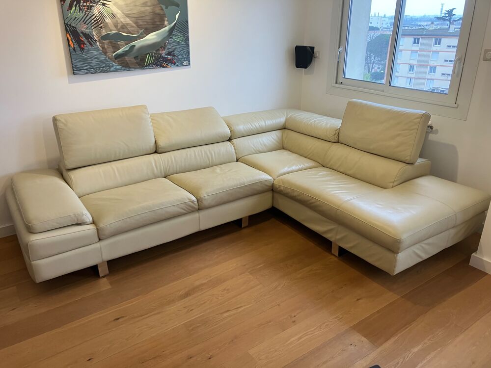 Canap&eacute; d'angle en cuir beige Meubles