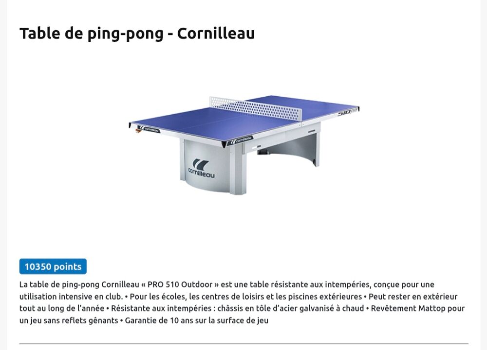 Table de ping pong "Pro 510 Outdoor" Cornilleau Sports