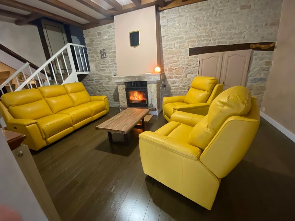 canap&eacute; cuir vachette jaune relax neuf avec 2 fauteuils Meubles