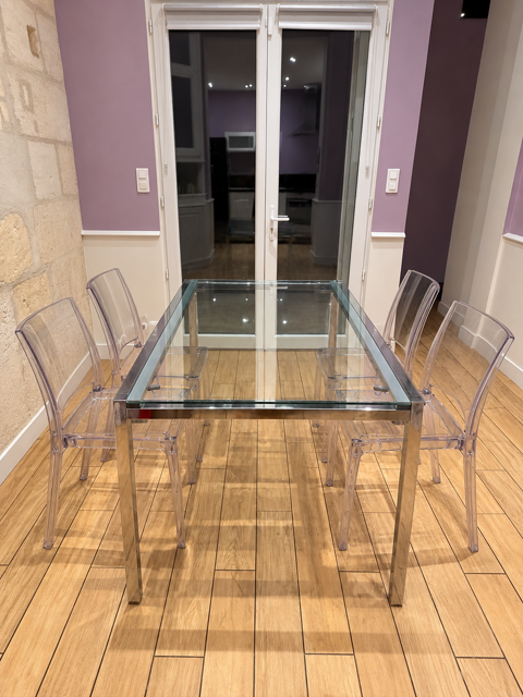 Table extensible IKEA GLIVARP en verre + 4 chaises transpare 230 Bordeaux (33)