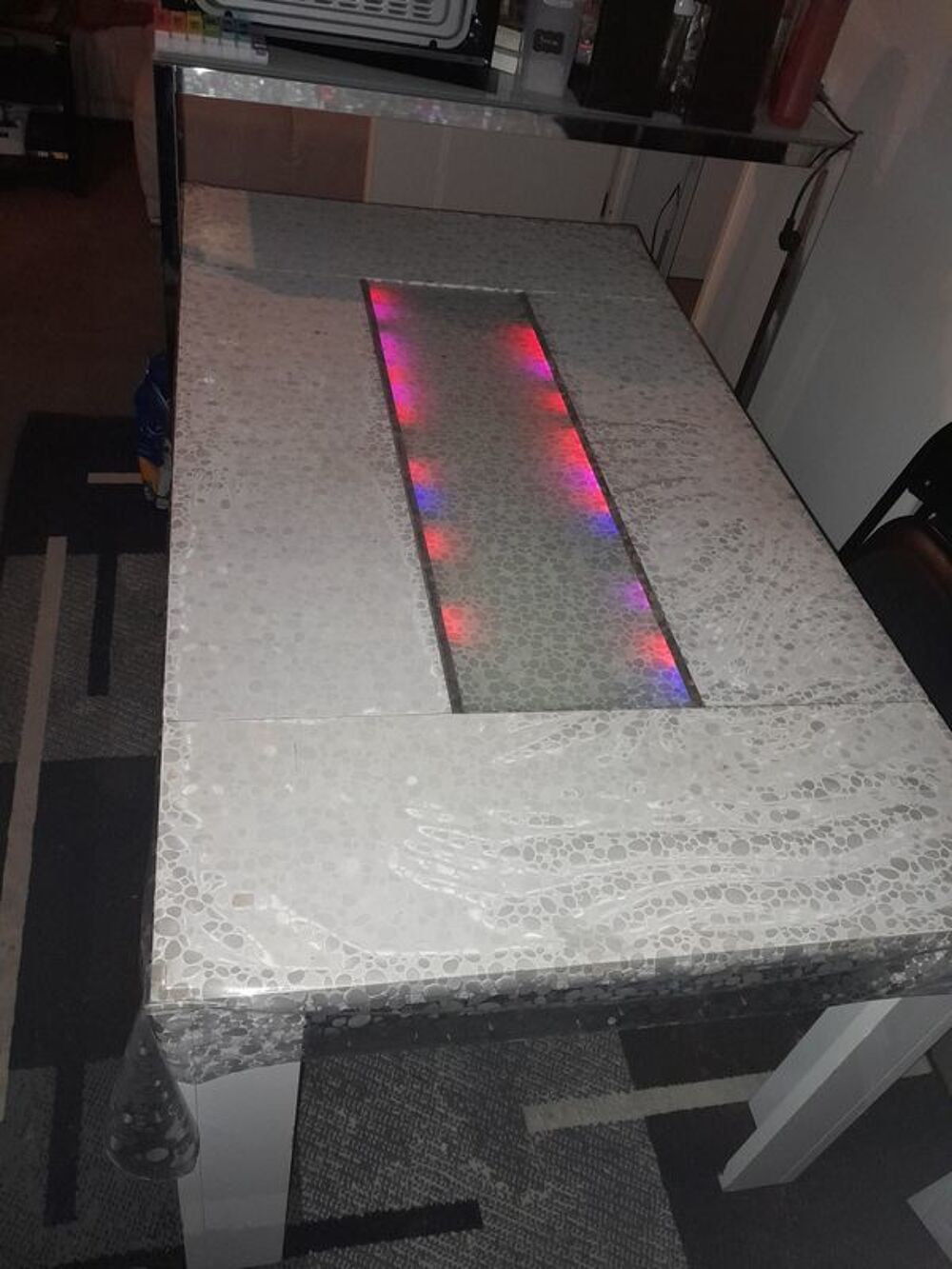 Table &agrave; manger blanche (160 cm) avec lumi&egrave;re led au centre Meubles