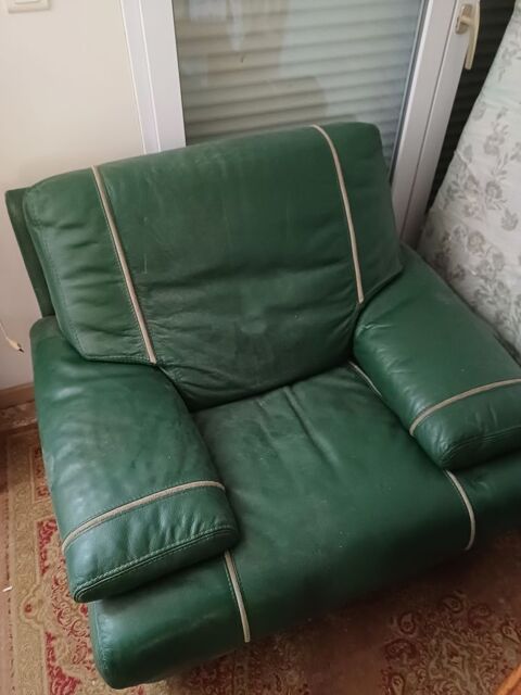 Fauteuil en cuir vert Plonéour-Lanvern (29)