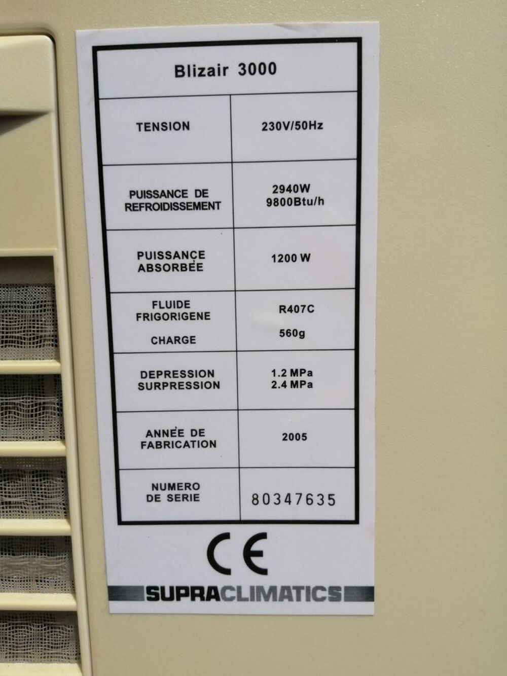 CLIM/CLIMATISEUR SUR ROULETTES/MOBILE CLASSE A Electrom�nager