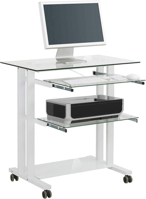 Bureau informatique verre et métal à roulettes 50 Rivesaltes (66)