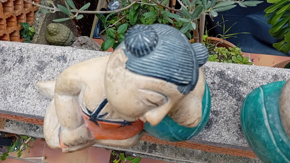 Bouddha couple de jeunes enfants asiatiques en bois massif Décoration