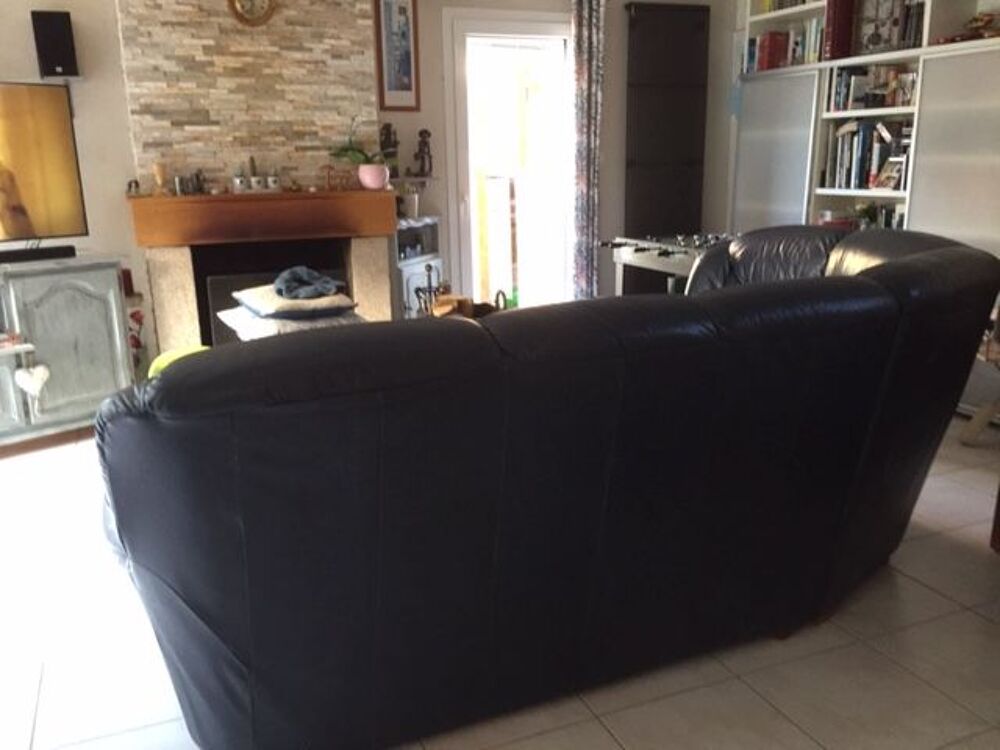 CANAPE D'ANGLE EN CUIR 5 PLACES BLEU MARINE Meubles