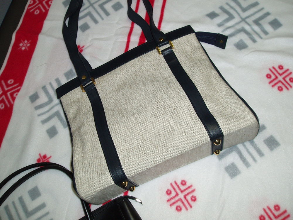 GRAND SAC A MAIN CUIR ET LIN NEUF Maroquinerie