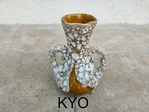 Vase d�coratif, jarre amphore, 2 anses, blanc marron 14 Foncine-le-Haut (39)