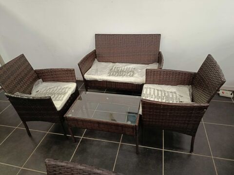 Ensemble de jardin en rotin avec canap�, fauteuils et table en verre 130 Villemomble (93)