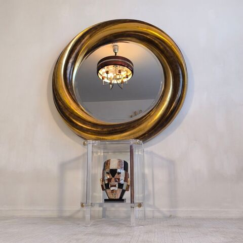 Grand Miroir Rond Victorien Anglais ? Bois Dor� & Verre 880 Cr�teil (94)