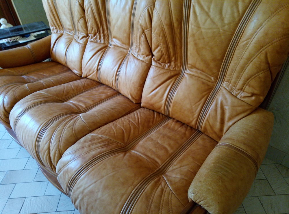 CANAPE EN CUIR + 2 FAUTEUILS ET 1 POUF Meubles