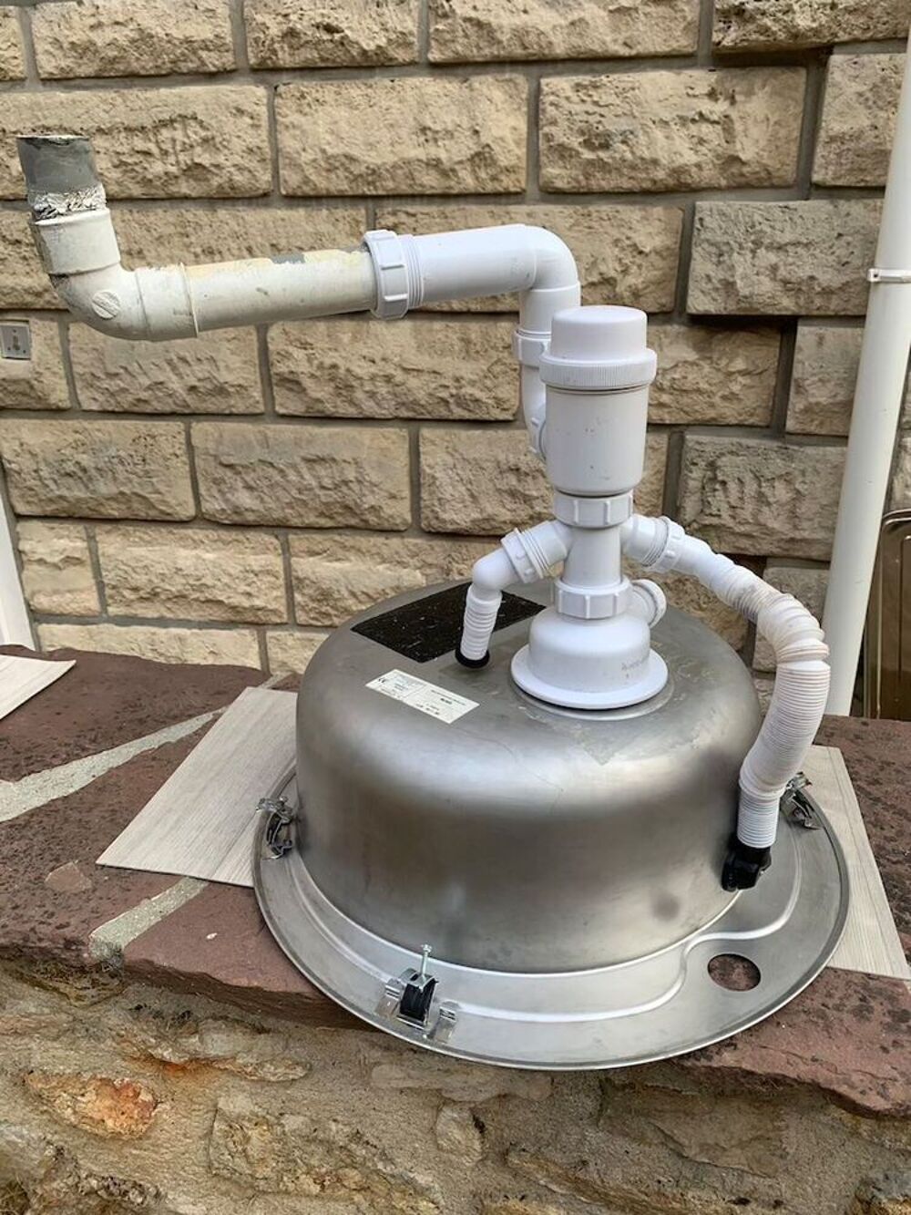 &Eacute;vier &agrave; encastrer en inox bac rond 49 cm avec vidange Bricolage