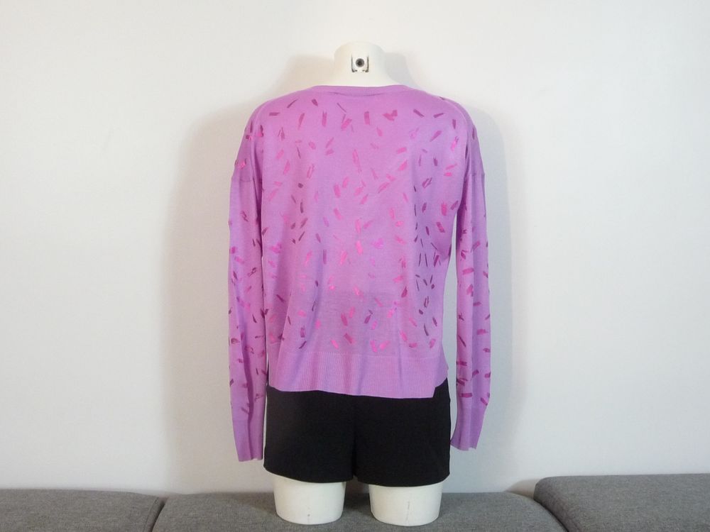 Pull L&eacute;ger Rose avec des Traits Rose Fushia Brillant- Zara Vêtements