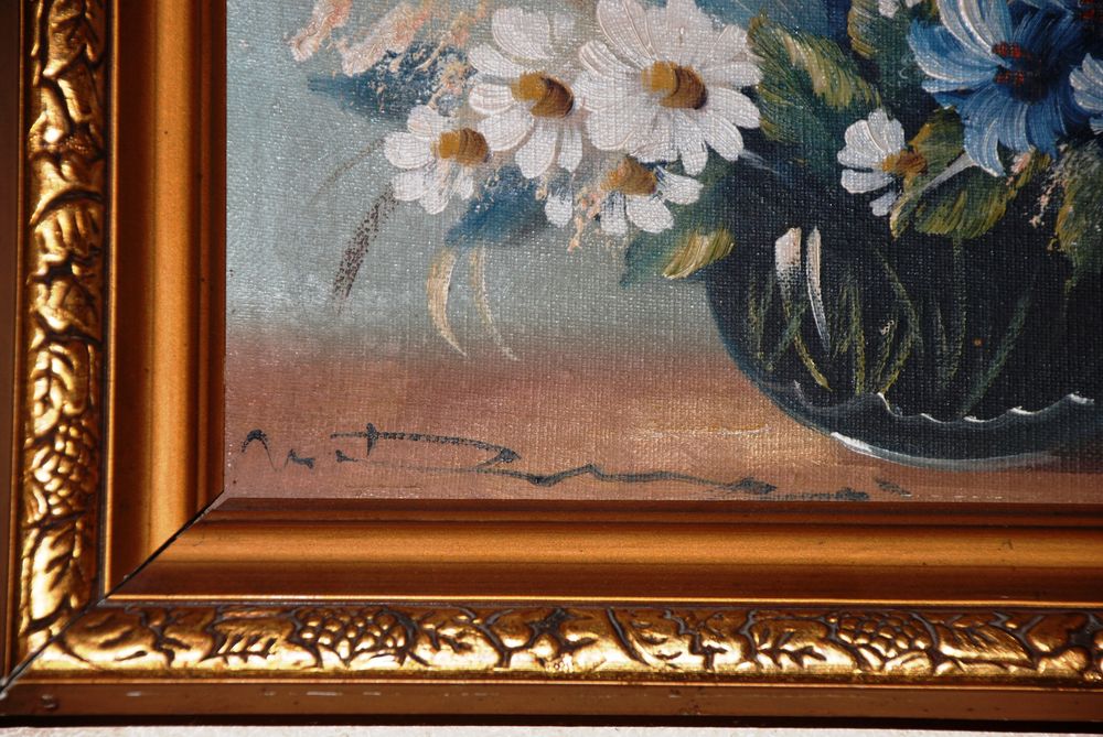 TABLEAU HUILE sur TOILE sign&eacute; - Bouquet de fleurs Décoration