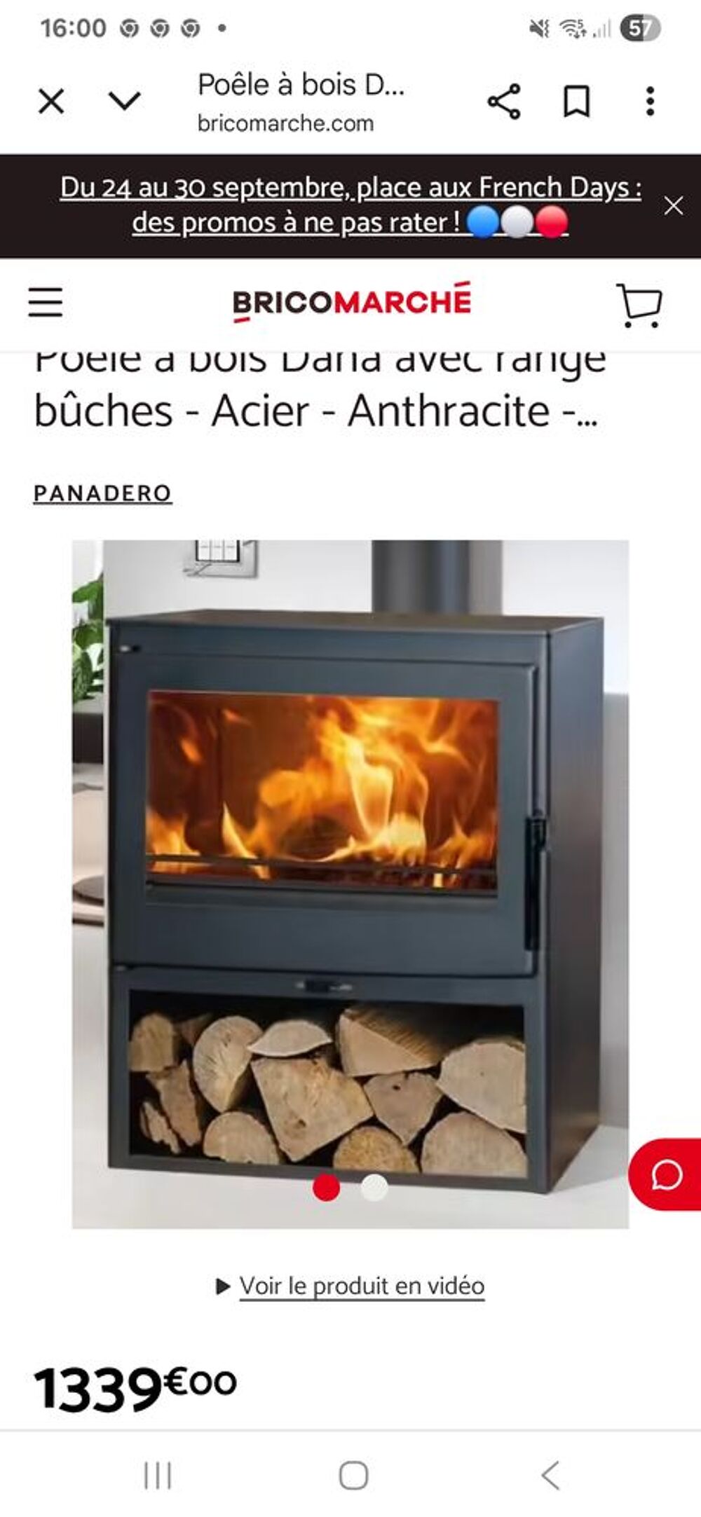 POELE A BOIS PANADERO DANA NEUF EMBALLE 7.5 KWH BUCHE DE 50 Bricolage