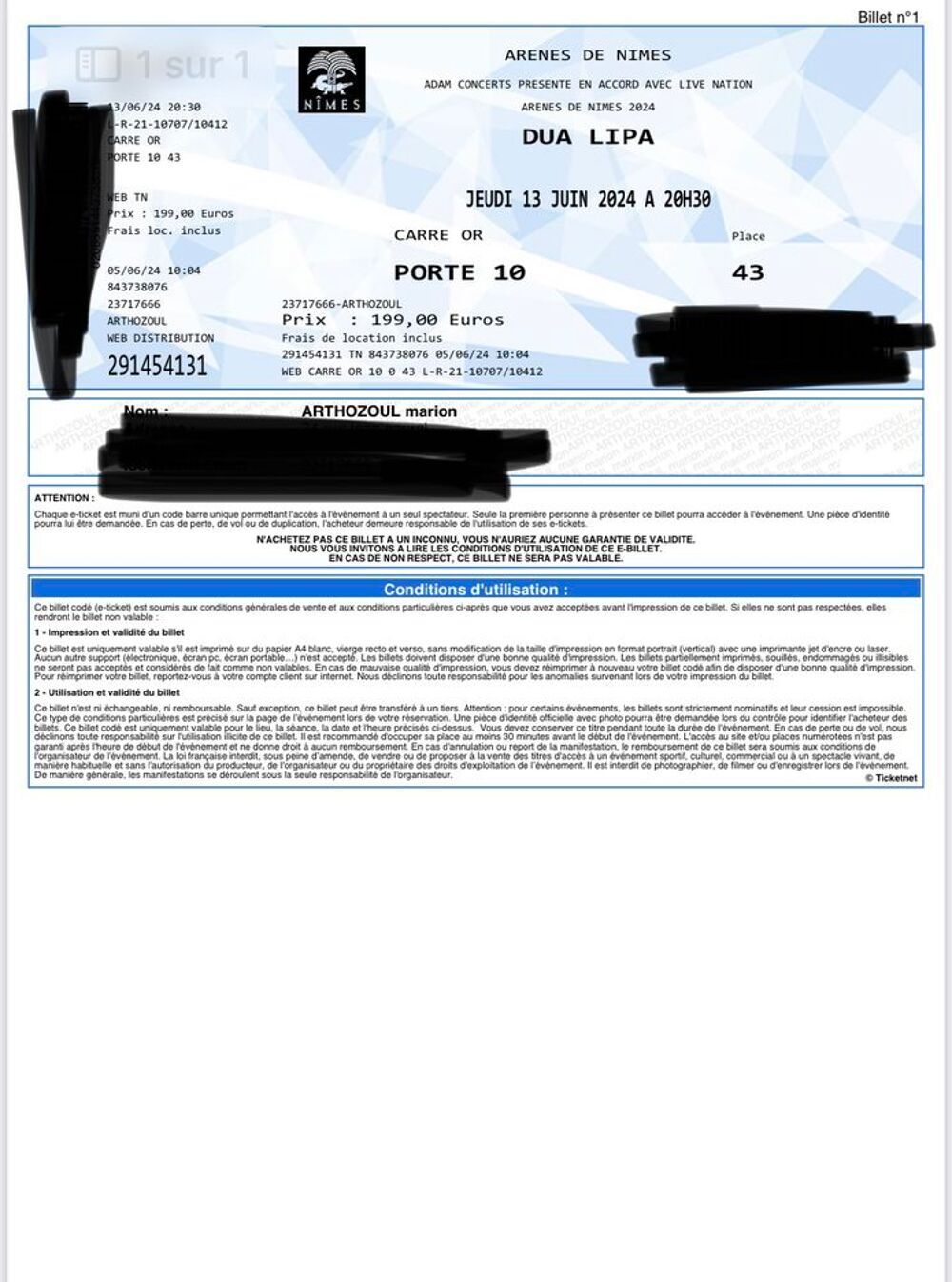 Places concert Dua Lipa Nimes 13 juin Billetterie