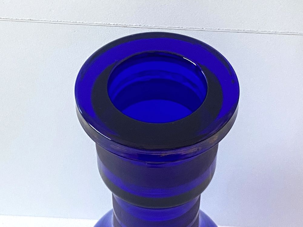 Atypique Gros Vase Photophore Verre &Eacute;pais Bleu Cobalt D&eacute;co 