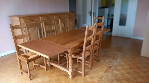 Table (2 rallonges) de salle à manger chêne massif+6 chaises 250 Quéven (56)