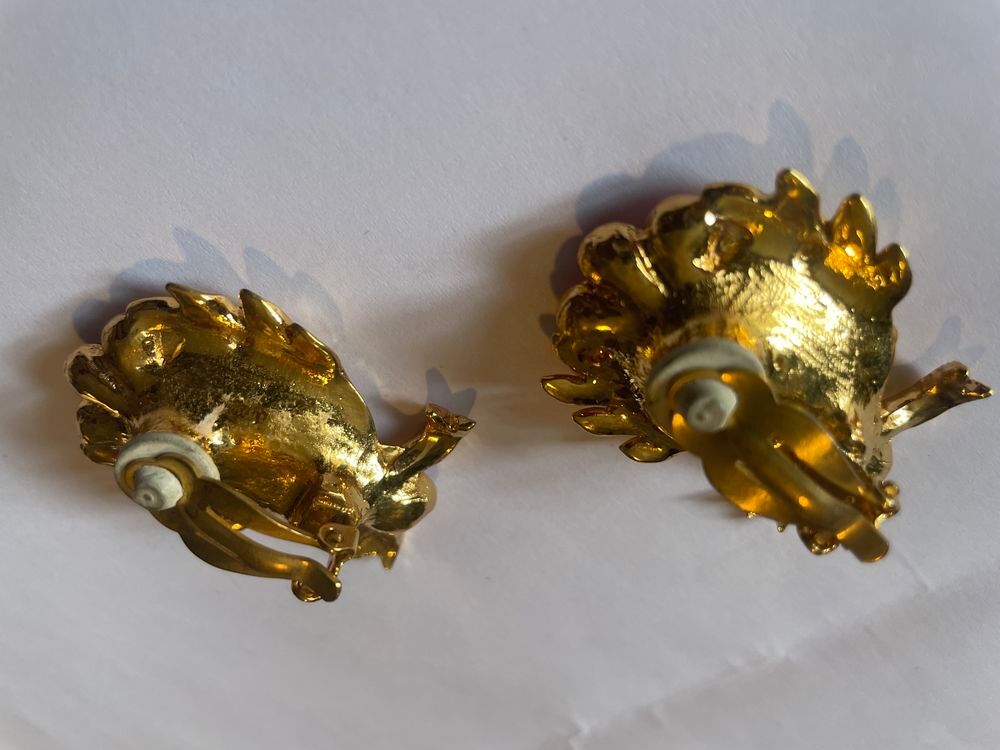 BO Boucles d'Oreilles laurier dor&eacute;e strass rose I.FRESSANGE Bijoux et montres