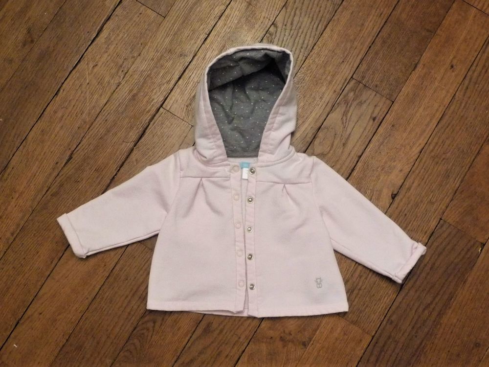 Veste/ Gilet Rose &agrave; Capuche Gris &agrave; Pois Rose- Obaibi Vêtements enfants