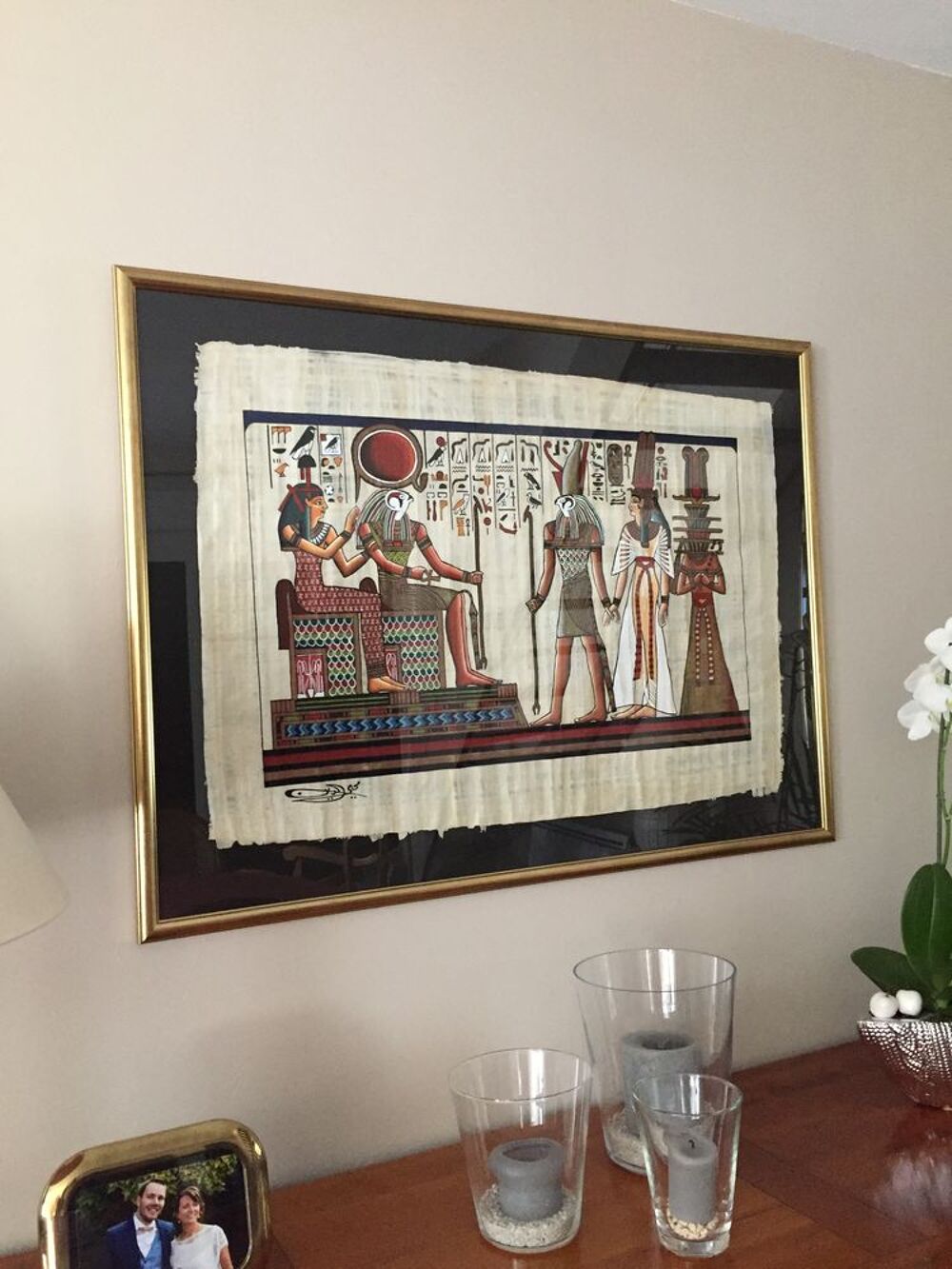 Tableau dor&eacute; &agrave; l'ancienne avec v&eacute;ritable papyrus Décoration