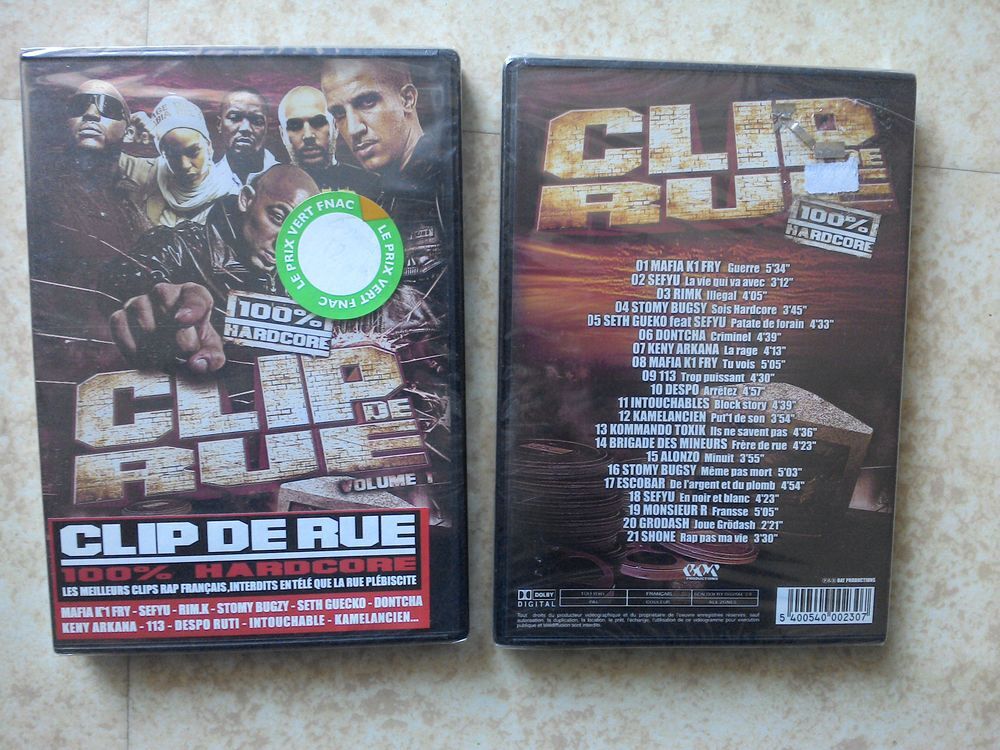 DVD RAP FRANCAIS
CLIP DE RUE
DVD NEUFS ET SOUS BLISTER
50 EX DVD et blu-ray