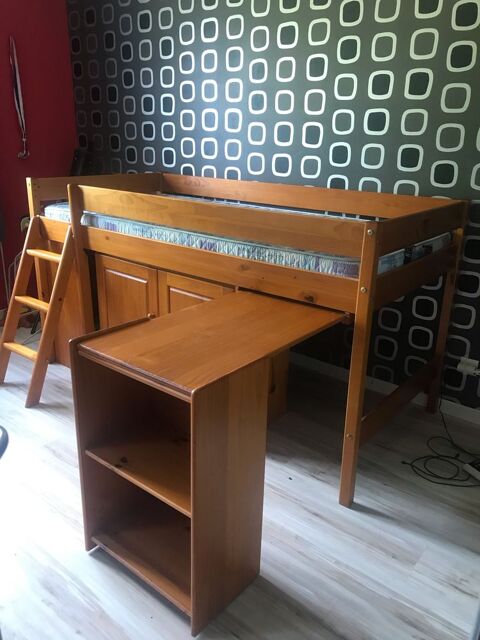 Lit mezzanine enfant en bois, rangement + Lattes + matelas 250 Le Landreau (44)