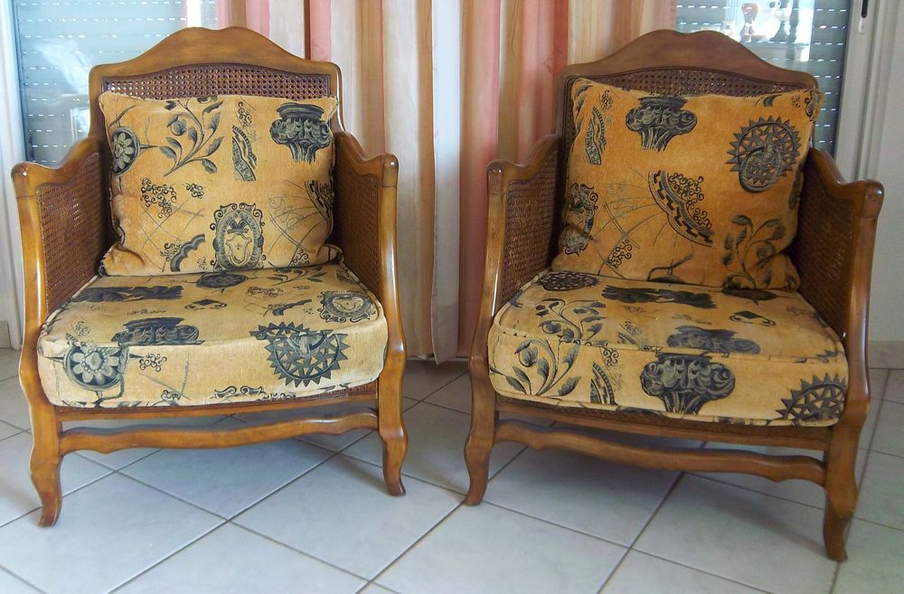 2 FAUTEUILS STYLE NAPOLEON III DOUBLE CANNAGE - EXC ETAT Meubles