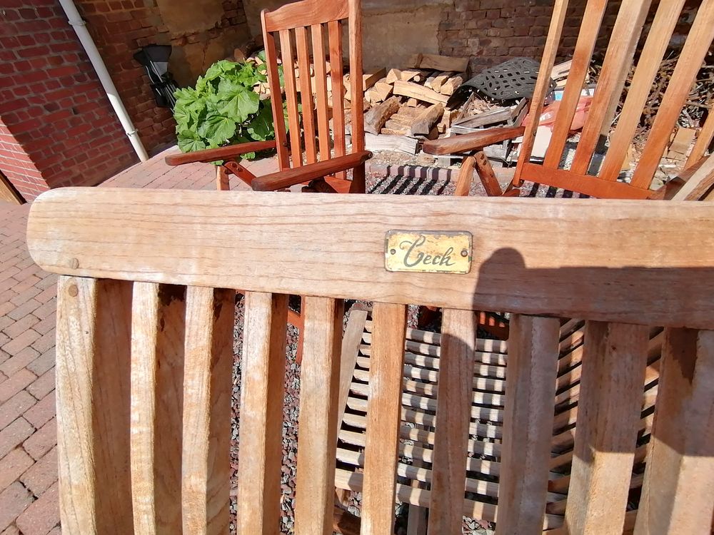 Salon de jardin en teck 3 chaises et deux fauteuils Jardin