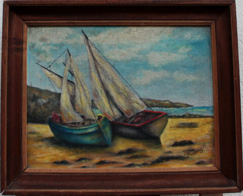 ANCIEN TABLEAU PEINTURE MARINE VOILIERS BARQUES POINTUS 50 Nice (06)