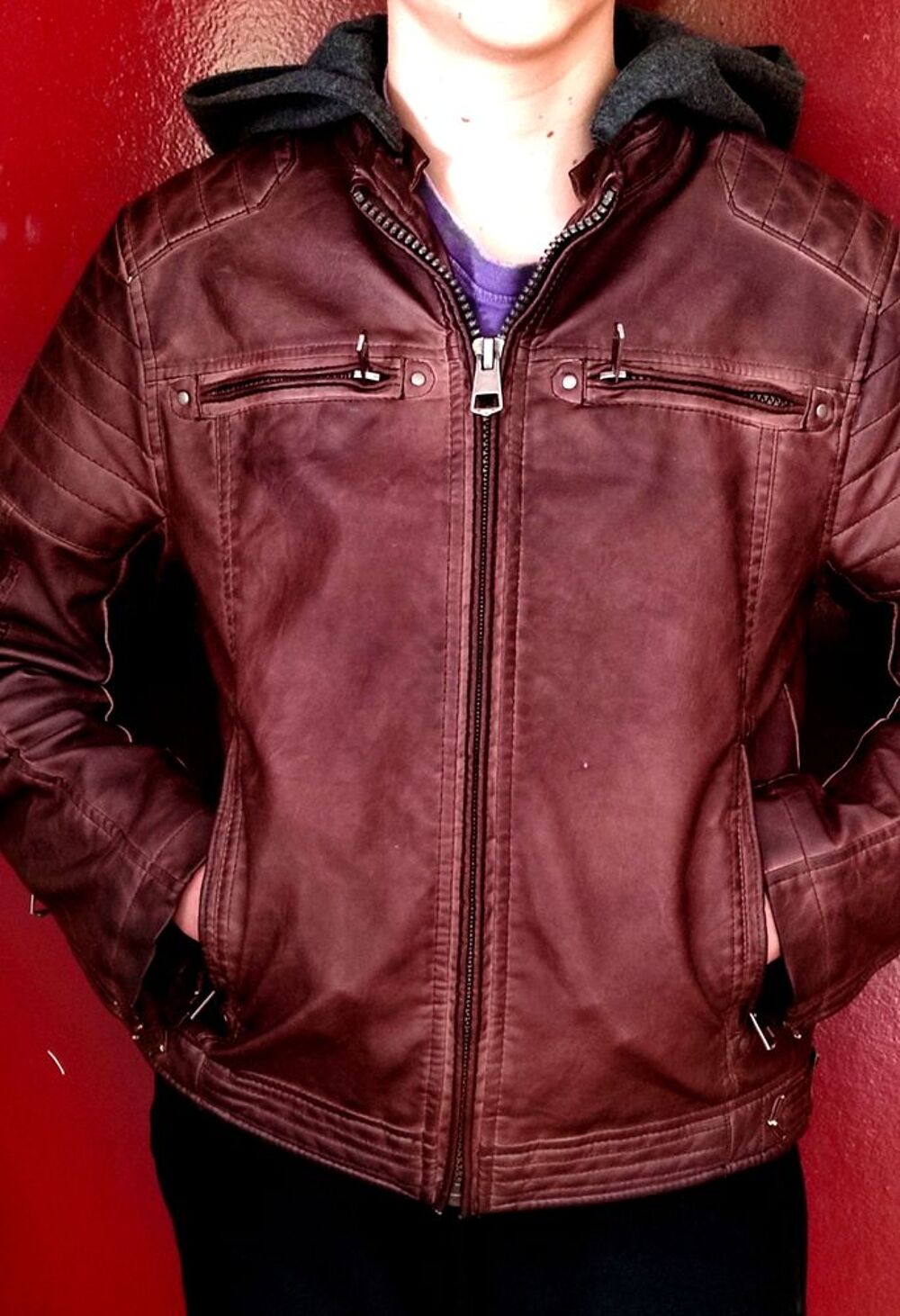 Blouson suedine, marron avec doublure et capuche Vêtements enfants