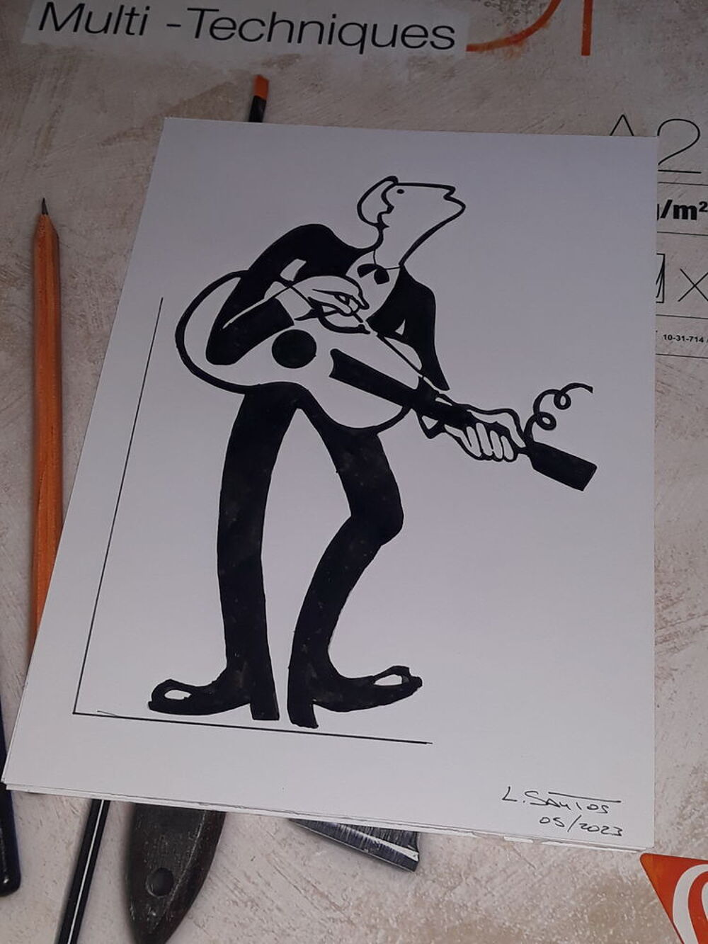 Guitariste: A4 Peinture Moderniste D&eacute;corative Décoration