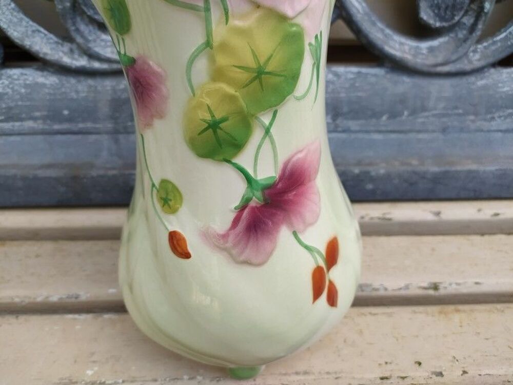 Vase Fa&iuml;ence Saint-Cl&eacute;ment Capucines Style Art Nouveau Décoration