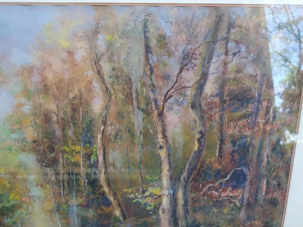 Tableau Pastel Paysage de Sous-Bois Sign&eacute; Veron
