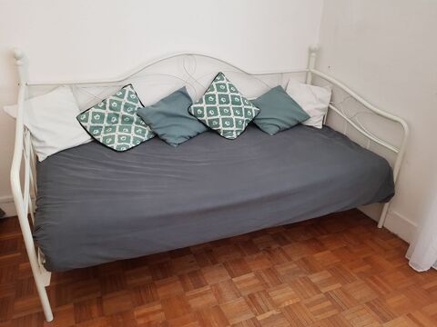 LIT banquette mtal blanc 1 PLACE  (+ MATELAS + SOMMIER) 70 Courbevoie (92)