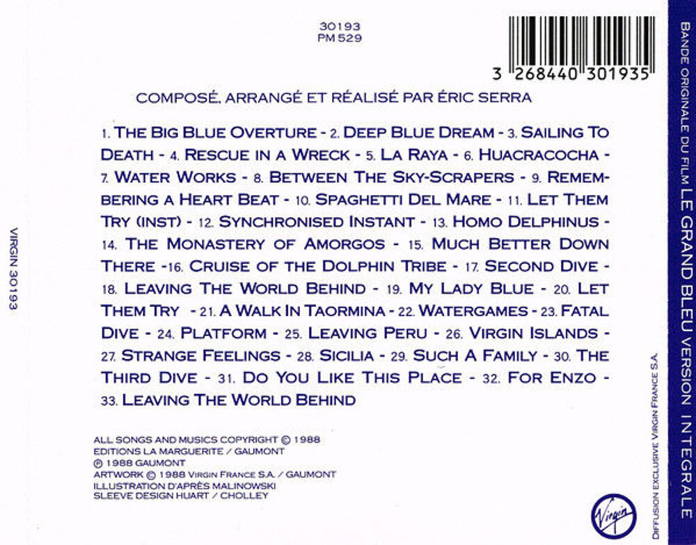 coffret 2 CD &Eacute;ric Serra ?? Le Grand Bleu : Version Int&eacute;grale CD et vinyles