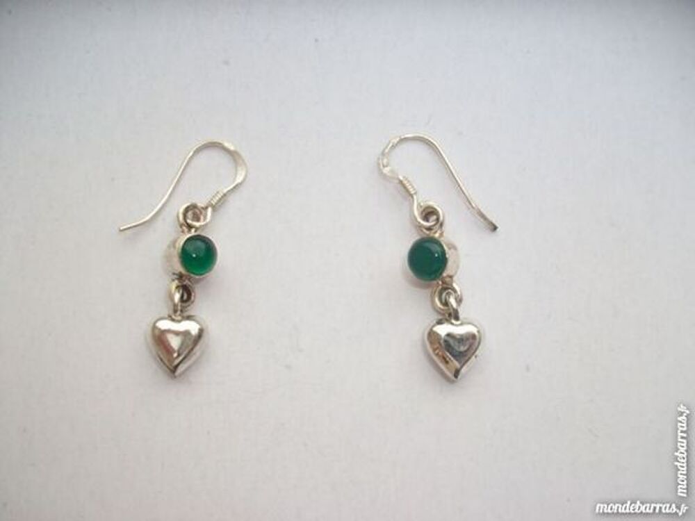 boucles d'oreilles argent pierre onyx verte coeur Bijoux et montres
