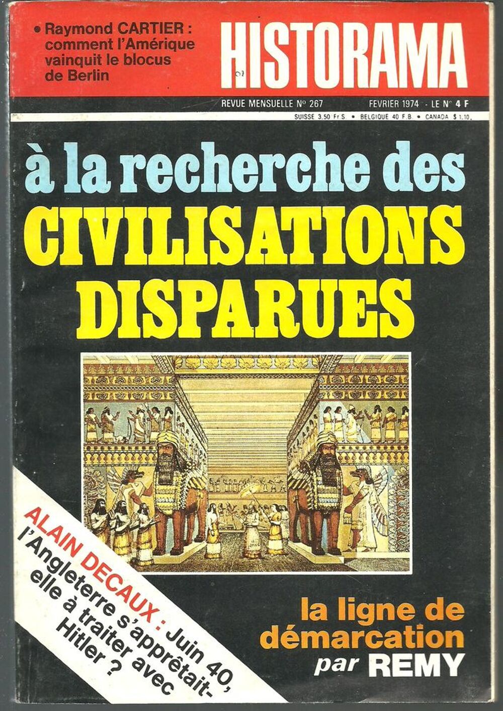 HISTORAMA n&deg; 267 F&eacute;vrier 1974 Civilisations disparues Livres et BD