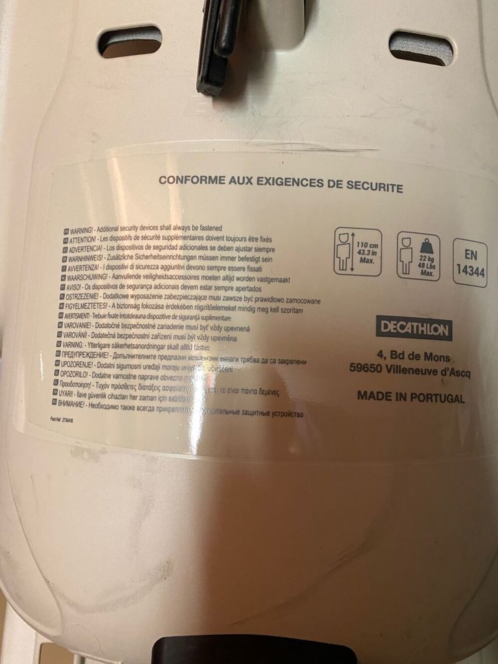 Si&egrave;ge v&eacute;lo enfant beige, manque fixation Sports