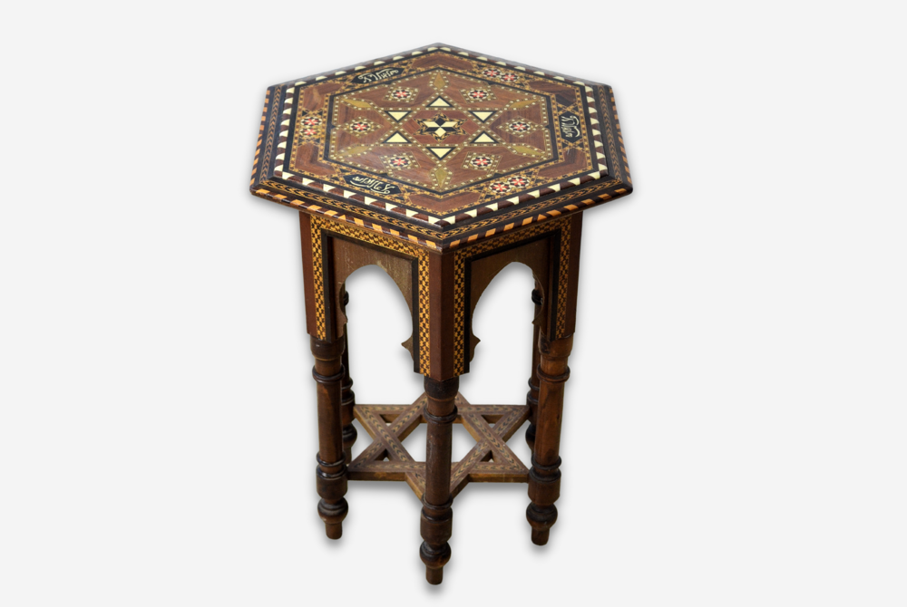 gu&eacute;ridon octogonal syrien bois marqueterie bois nacre Orient Meubles