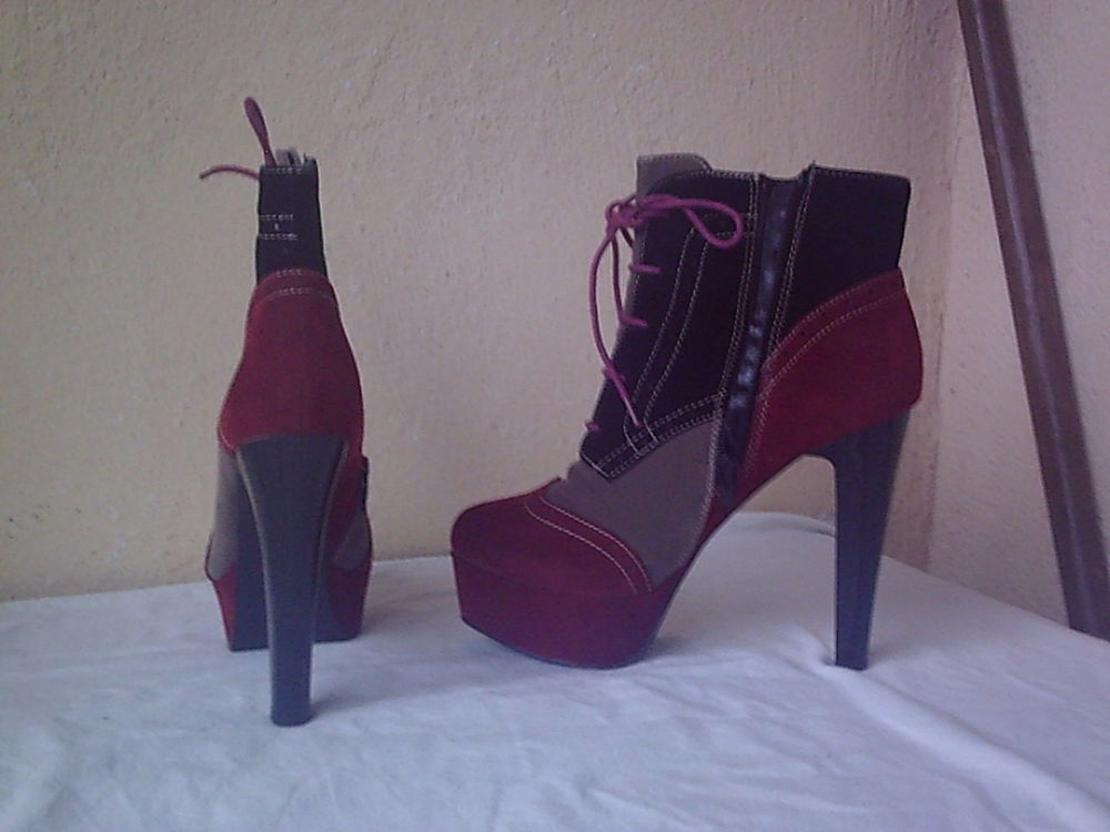 Bottines "chic" Tricolore style r&eacute;tro &agrave; talons 13 cm pointur Chaussures