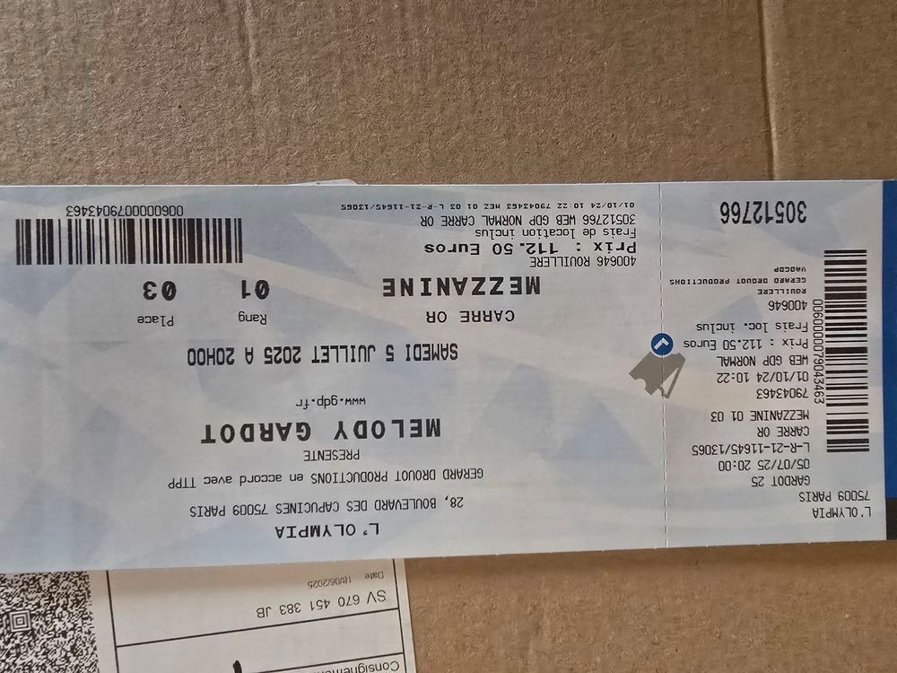 2 places c&ocirc;te &agrave; c&ocirc;te Melody Gardot 5 Juillet Billetterie