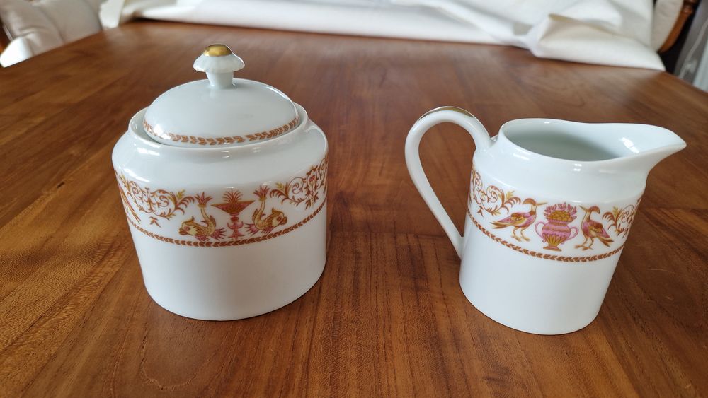 Sucrier et pot &agrave; lait en porcelaine fine Limoges Chastagner Cuisine