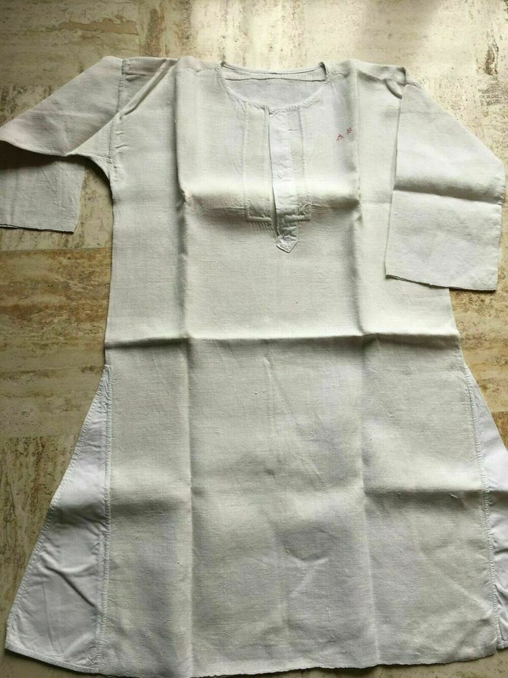 Ancienne CHEMISE LIQUETTE en grosse TOILE coton/lin &eacute;cru Vêtements