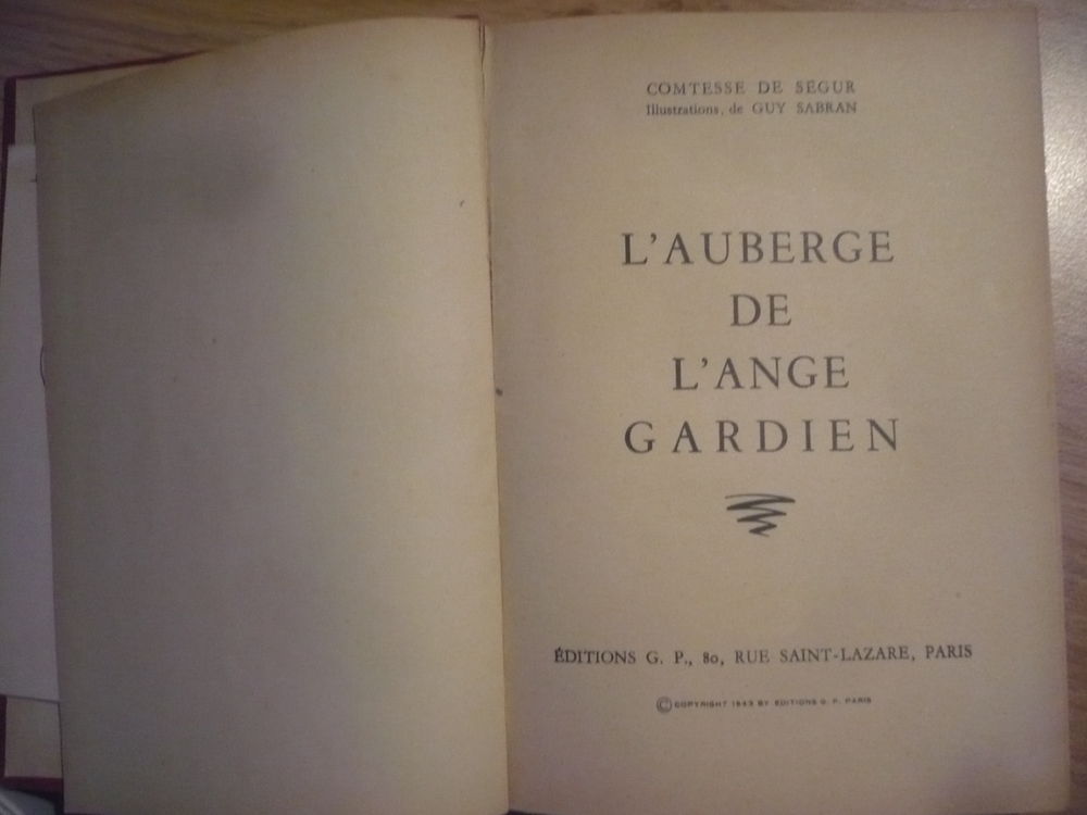 L'AUBERGE DE L'ANGE GARDIEN de la Comtesse DE S&Eacute;GUR (1949) Livres et BD