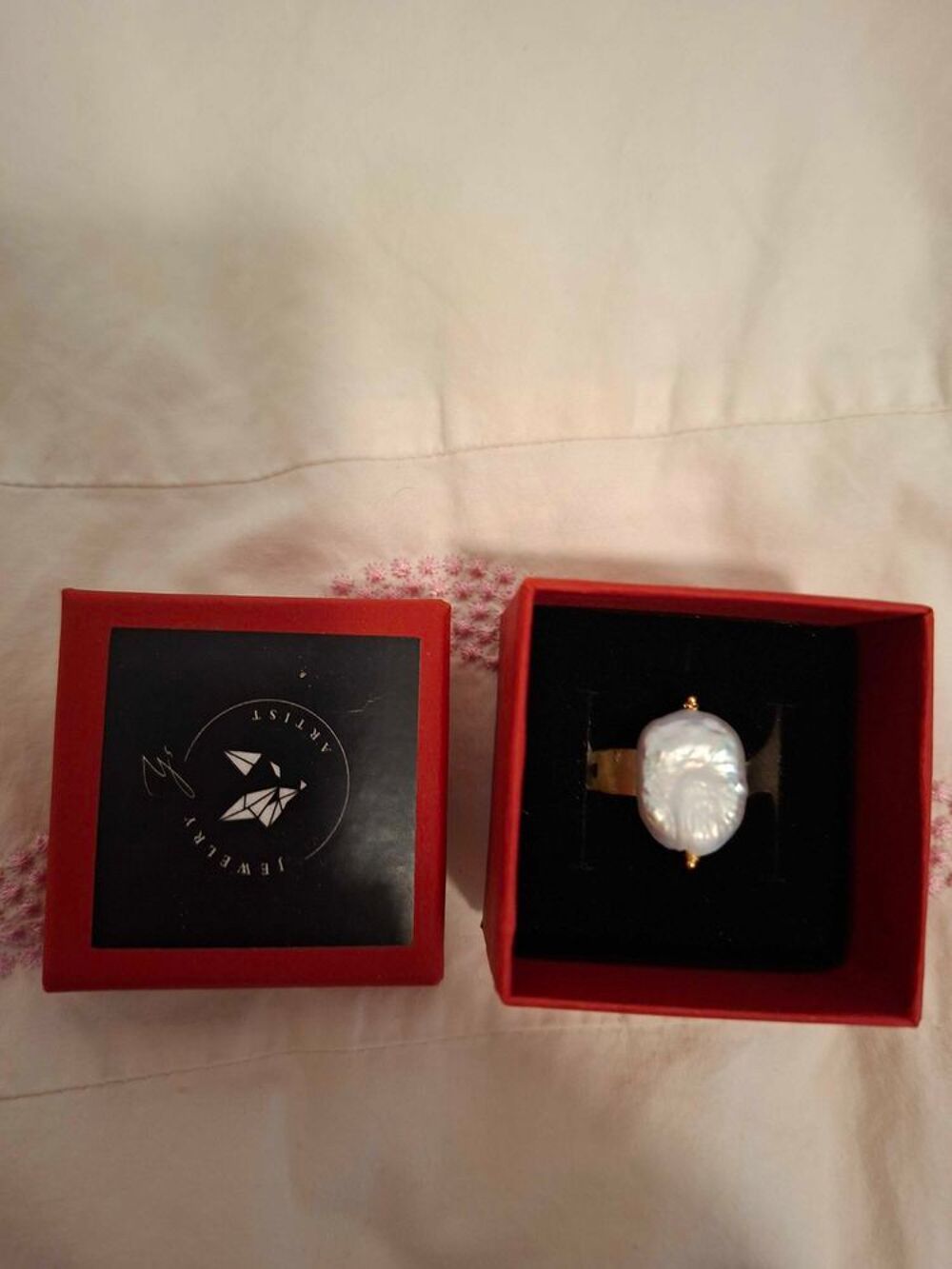 bague baroque perle et argent sterling 925 plaqu&eacute; or 21k Bijoux et montres